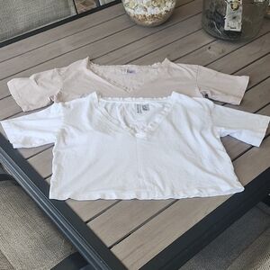H&M Set 2 V-Neck Crop Tops - White and Tan